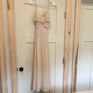 Christina Wu Cream Maxi Dress with Ruffle Accent
